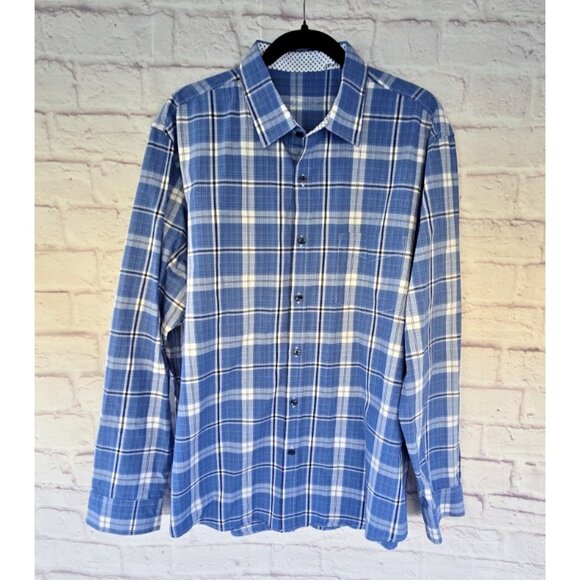 TASSO ELBA Men’s Blue Plaid Lightweight 100% Cotton  Button Down Shirt Size XL - Picture 1 of 15